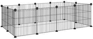 PawHut Kovový Plot pro Zvířata s 12 Panely - Malý Zvířecí Park - Odnímatelný DIY Design pro Ježky a Králíky 140x70x35 cm Černý | Aosom