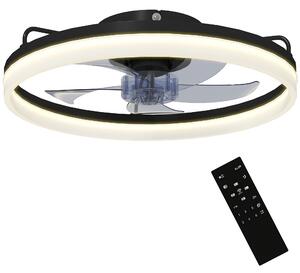 HOMCOM stropní ventilátor s LED 40 W, reverzní DC motor, tichý, dálkové ovládání, 6 rychlostí, 3 barvy světla, časovač, do obývacího pokoje, Ø50 cm, č