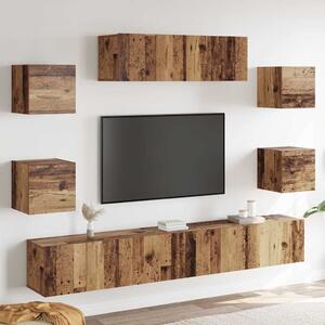 Sada 7 kusů nástěnné TV skříňka starého dřeva kompozitní dřevo 3329209
