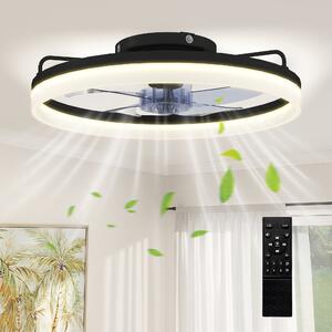 HOMCOM stropní ventilátor s LED 40 W, reverzní DC motor, tichý, dálkové ovládání, 6 rychlostí, 3 barvy světla, časovač, do obývacího pokoje, Ø50 cm, č