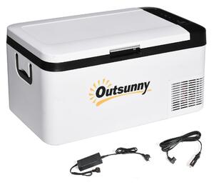 Outsunny Přenosný Elektrický Chladicí Box 18L 12/24V až do -20°C Lednice a Kompresorový Mrazák pro Auto s LED Světlem a Skládacími Rukojeťmi Nízká Spo