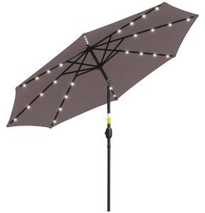 Outsunny Zahradní Slunečník Ø265 cm s 32 Solárními LED Světly, Ocelový Sloupek a Kloubový Mechanismus pro Šedou Terasu | Aosom