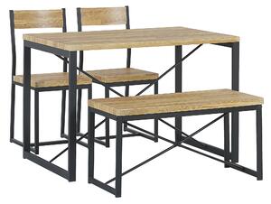Jídelní sada jídelní stůl 2 židle a lavice světlé dřevo s černou FLIXTON