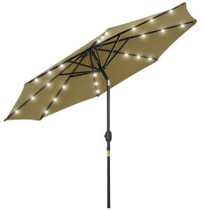 Outsunny Ø268x238 cm Zahradní Slunečník s 24 Solárními LED Světly a Mechanismem Naklápění pro Terasu a Bazén Hnědá | Aosom