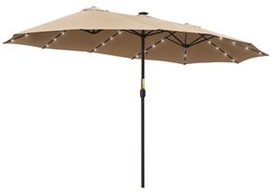 Outsunny Dvoukřídlý Zahradní Slunečník s 48 Solárními LED Světly 450x265x240 cm Slunečník s Kličkou na Terasu, Balkon, Koupaliště Khaki | Aosom