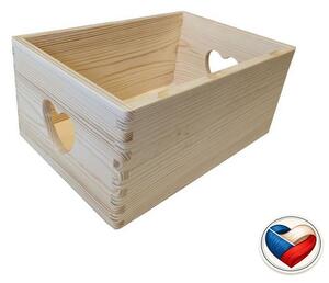 Dřevěný úložný box SRDCE s úchyty 30×20×13 cm, česká výroba