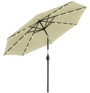 Zahradní slunečník Outsunny Ø265 cm s 32 solárními LED světly, ocelový sloupek a klička, sklápěcí slunečník na terasu | Aosom