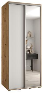 Šatní skříň s posuvnými dveřmi a zrcadlem DAVOS 120cm | DUB Artisan / bílá / stříbrné