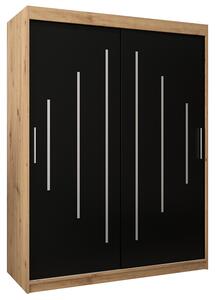 Šatní skříň s posuvnými dveřmi YORK - 150x200cm -Dub Artisan-Černá-