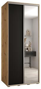 Šatní skříň s posuvnými dveřmi a zrcadlem DAVOS 120cm | DUB Artisan / černá / stříbrné