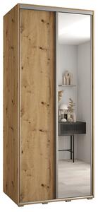Šatní skříň s posuvnými dveřmi a zrcadlem DAVOS 120cm | DUB Artisan / stříbrné pojezdy