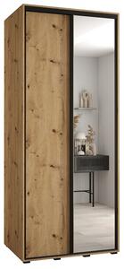 Šatní skříň s posuvnými dveřmi a zrcadlem DAVOS 120cm | DUB Artisan / černé pojezdy