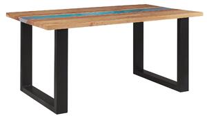 Jídelní stůl 160 x 90 cm světlé dřevo s pryskyřicí modrý RIVIERE