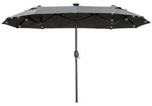 Outsunny Dvojitý Parasol, 295 x 219cm, Parasol s LED, oválný, větruodolný zahradní slunečník, stabilní, tržní slunečník s nastavitelným sklonem pro te