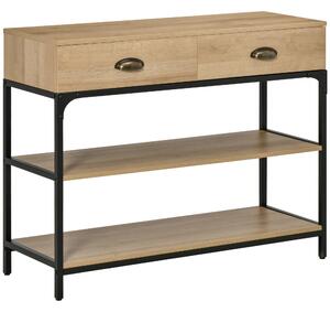 HOMCOM Konzolový stolek do předsíně s 2 šuplíky a 2 policemi z oceli, nábytek do chodby pro vstupní halu 100x35x79,2 cm Dub | Aosom
