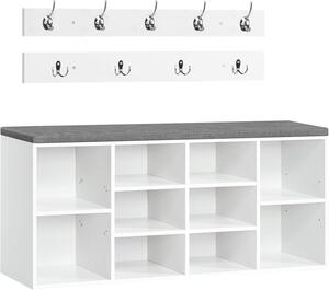 Předsíňový věšák s botníkem a sedákem Vasagle Jungo 104 cm bílý/šedý