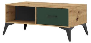 KONDELA Konferenční stolek, dub artisan/tmavě zelená, LUGON LU8