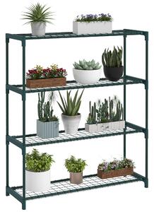 Outsunny Stojan na rostliny 4-patrový regál na květináče s ocelovou konstrukcí pro zahradu a patio 89x28x107 cm Tmavě zelená | Aosom
