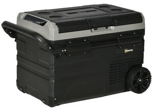 Outsunny Přenosná Chladící Bedna 40L s LED Osvětlením a Kompresorem, Auto Chladnička s Rukojetí, Kolečky pro Lodě, Karavany, Cestování 12/24V DC a 110