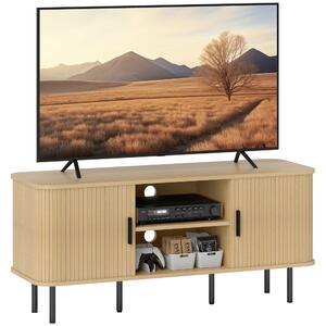 HOMCOM Vintage TV stolek do obývacího pokoje s 2 posuvnými dvířky a 2 otevřenými policemi pro TV s úhlopříčkou až 140 cm 120x40x55 cm Dub | Aosom