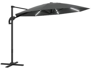 Outsunny Hliníkový Slunečník s Bočním Stojanem LED Solární Ø300cm Výškově Nastavitelný Slunečník s Kličkou UV50+ Voděodolný 360° Otočný Tržišní Sluneč