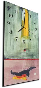 Nástěnné hodiny 30x60cm abstraktní malba mrtvý pták - plexi