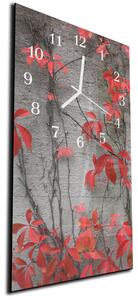 Nástěnné hodiny 30x60cm červené listy na zdi - plexi