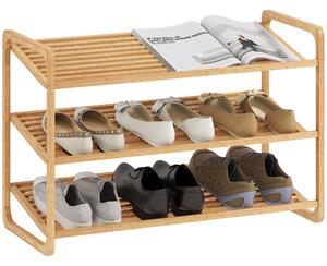 HOMCOM 3-patrový botník z bambusu pro 12 párů bot - Organizér do vstupní haly 76x33x50,8 cm Přírodní | Aosom