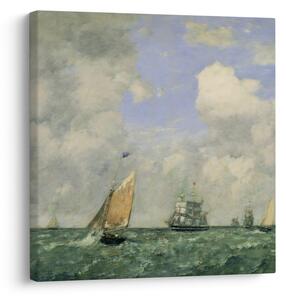 Obraz - Eugène Boudin, Ships and Sailing Boats Leaving Le Havre, reprodukce (30x30 cm)