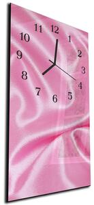 Nástěnné hodiny 30x60cm tkanina růžový satén - plexi