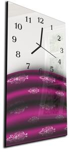 Nástěnné hodiny 30x60cm tmavě růžová tkanina se vzorem - plexi