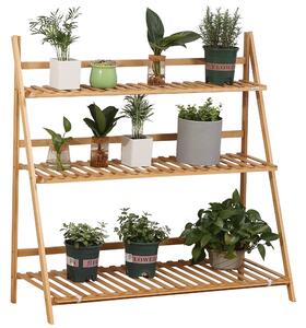 Outsunny 3-podlažní stojan na rostliny z bambusu - sklápěcí regál na květiny pro vnitřní a venkovní použití 98x37x96,5 cm | Aosom