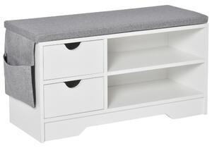 HOMCOM Botník s Sedadlem, 2 Poličkami, Odnímatelným Polštářem a 2 Zásuvkami. Předsíňová Lavice pro 4 Pairs Bot pro Moderní Předsíň 80,5x30,5x43,5 cm B