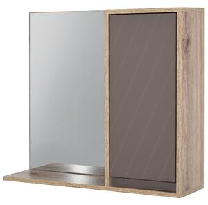 HOMCOM Koupelnová skříňka se zrcadlem, nástěnný pomocný nábytek s 1 dveřmi a nastavitelnou policí, moderní styl 57x14,2x49,2 cm, dubová a šedá | Aosom