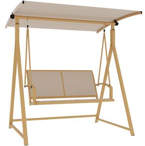 Outsunny 2-místná Zahradní Houpačka s Nastavitelnou Stříškou, UV Ochrana 30+, Trojúhelníkový Kovový Rám, Nosnost 220 kg, 160x112x162 cm Khaki | Aosom