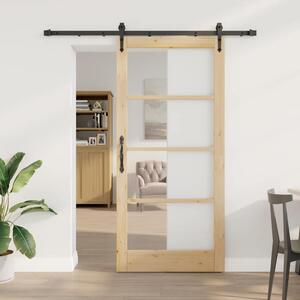 Posuvné dveře 93 x 202 cm Masivní borové dřevo a sklo Přírodní 3332343