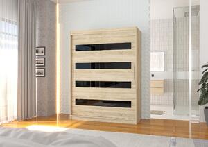 ADRK Šatní skříň posuvná MARTINEZ S-BL 150, dub sonoma/černý Lacobel
