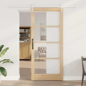 Posuvné dveře 93 x 211 cm Masivní borové dřevo a sklo Přírodní 3332429
