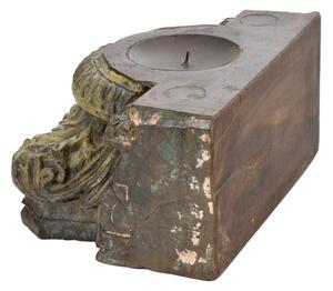 Antik svícen z teakového dřeva, 37x25x18cm