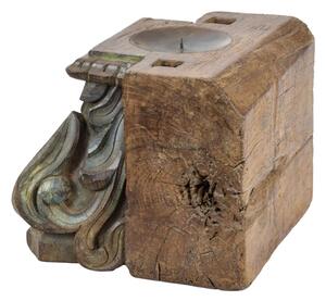 Antik svícen z teakového dřeva, 31x31x26cm (8N)