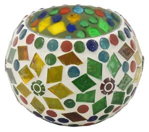 Lampička, skleněná barevná mozaika, kulatá, průměr 9cm, výška 7cm (9D)