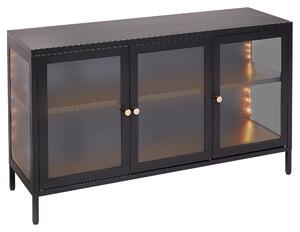 Skříňka s prosklenými dvířky a LED NEWPORT Kov 115 cm Černá