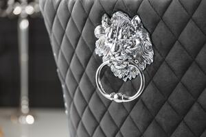 Designová židle Queen Lví hlava samet šedá
