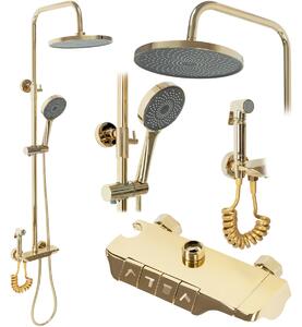 Sprchový set Rea Max - vanová baterie, dešťová, ruční a bidetová sprcha zlatá