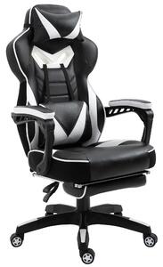 Ergonomická herní židle Vinsetto s nastavitelnou výškou a sklonem, opěrkou nohou, hlavy a bederním polštářem, kolečka 65x70x118,5-128,5 cm Bílá | Aoso