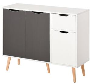 HOMCOM Moderní komoda do obývacího pokoje se 3 dvířky a zásuvkou 90x30x72 cm Bílá a šedá | Aosom