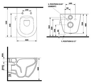 Isvea, INFINITY závěsná WC mísa Rimless, integrovaný ventil a bidetová sprška 36,5x53 cm, bílá, 10NFS1001I