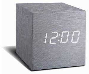 Šedý budík s bílým LED displejem Gingko Cube Click Clock