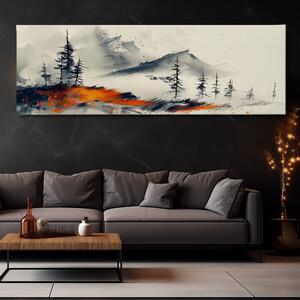 Obraz na plátně - Za opuštěnými mlžnými horami FeelHappy.cz Velikost obrazu: 120 x 40 cm