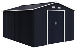 Zahradní domek Outsunny 8,3 m² 277x322x192 cm s posuvnými dveřmi a šikmou střechou, vyztužená základna (podlaha není součástí balení) a 4 okna šedá |